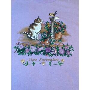 90s Ducks Unlimited Cat Bird Garden Tee M Ferragamo Graphic Lavender Cotton